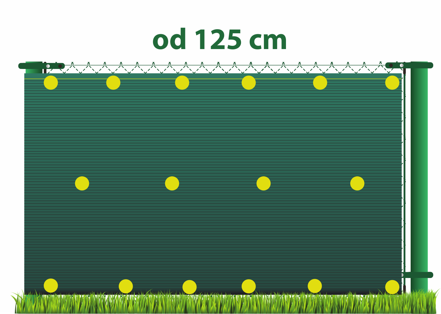 Nákres uchycení stínící tkaniny na plot (do 125 cm výšky)